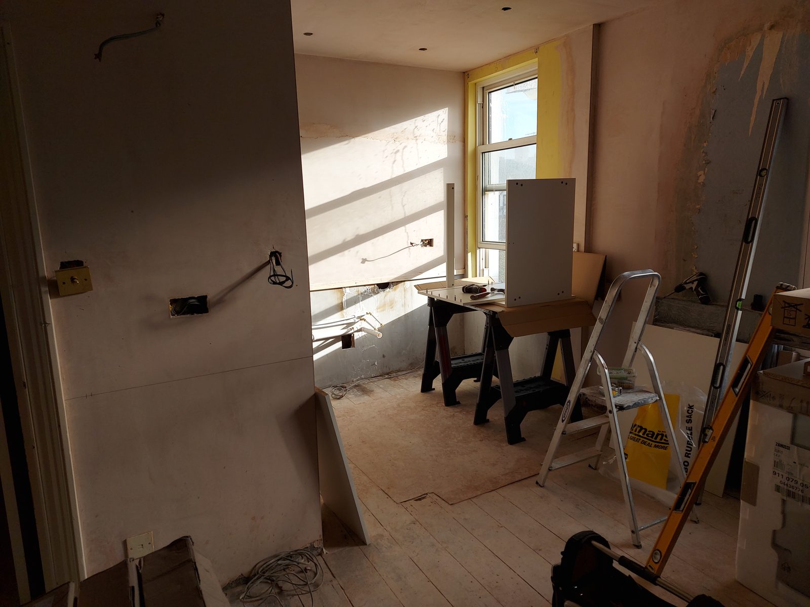Plastered out, kit standing by: St John's Road kitchen project photo 11