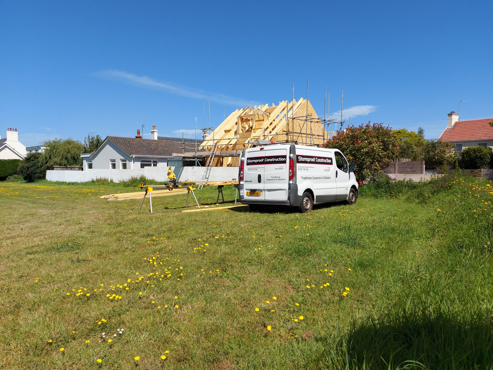 Timber stacked, cutting station set up: Timber frame new build project photo 09